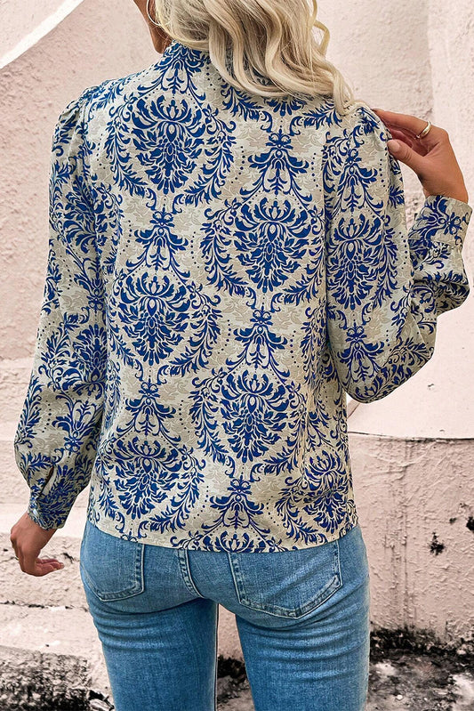 Blue Bohemian Printed Bishop Sleeve Blouse
