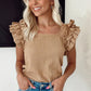 Smoke Gray Ruffled Tiered Sleeve Square Neck Textured Top