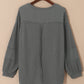 Gray Exposed Seam Patchwork Bubble Sleeve Waffle Knit Top