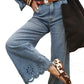 Dusk Blue Embroidered Cropped Wide Leg High Waist Jeans