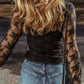 Black Lace Mesh Crochet Splicing Slim Fit Long Sleeve Blouse