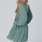 Mist Green Smocked Ruffled Bubble Sleeve Flowy Short Dress