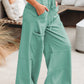 Black Mineral Wash Exposed Seam Drawstring High Waist Wide Leg Cargo Pants