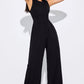 Black Cinched Waist Sleeveless Wide Leg Jumpsuit