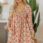 Beige Floral Bubble Sleeve Babydoll Dress