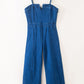 Blue Spaghetti Straps Notch V Denim Jumpsuit