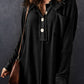 Black Waffle Knit Buttoned Long Sleeve Top