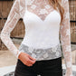 Black Sheer Floral Lace Mesh Mock Neck Long Sleeve Top