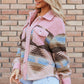 Pink Or Khaki Western Aztec Print Sherpa Splicing Buttoned Flap Pocket Coat
