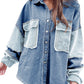 Blue Color Block Frayed Patchwork Oversize Denim Jacket