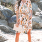 Abstract Printed Puff Sleeve Button Up Braided Belt Mini Dress
