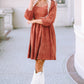 Brown Suede Square Neck Puff Sleeve Dress