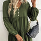 Green Lace Puff Sleeve Buttoned Tiered Ruffled Mini Dress