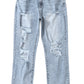 Sky Blue Light Wash Frayed Slim Fit High Waist Jeans