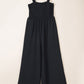 Black Smocked Sleeveless Wide Leg Jumpsuit with Pockets