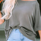 Gray Boatneck Batwing Sleeve Cording Blouse