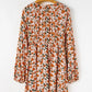 Beige Floral Bubble Sleeve Babydoll Dress