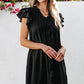 Black Ruffle Sleeve V Neck Frilled Shift Dress