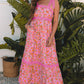 Pink Floral Lace Tied Strap Empire Waist Maxi Dress
