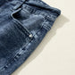 Navy Blue Light Wash Frayed Slim Fit High Waist Jeans