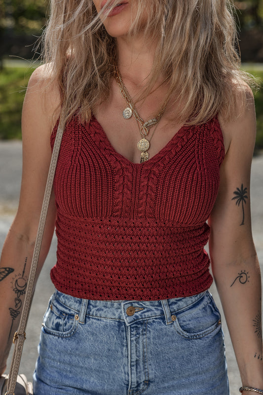 Burgundy Cable Knit Tank Top