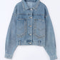 Sky Blue Rivet Studded Pocketed Denim Jacket