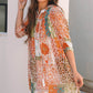 Orange Boho Paisley Mixed Print 3/4 Sleeve Chiffon Loose Dress