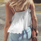 White Lace Splicing Spaghetti Straps Ruffle Flared Tank Top