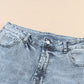 Sky Blue Light Wash Frayed Slim Fit High Waist Jeans