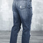 Navy Blue Light Wash Frayed Slim Fit High Waist Jeans