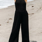 Black Cinched Waist Sleeveless Wide Leg Jumpsuit