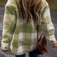 Mellow Green Plaid Print Buttoned Flap Pockets Baggy Shacket
