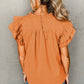 Sunset Orange Smocked Ruffle Sleeve Blouse