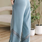 Dusk Blue Lace Crochet Patched Lace-up High Waist Wide Leg Pants
