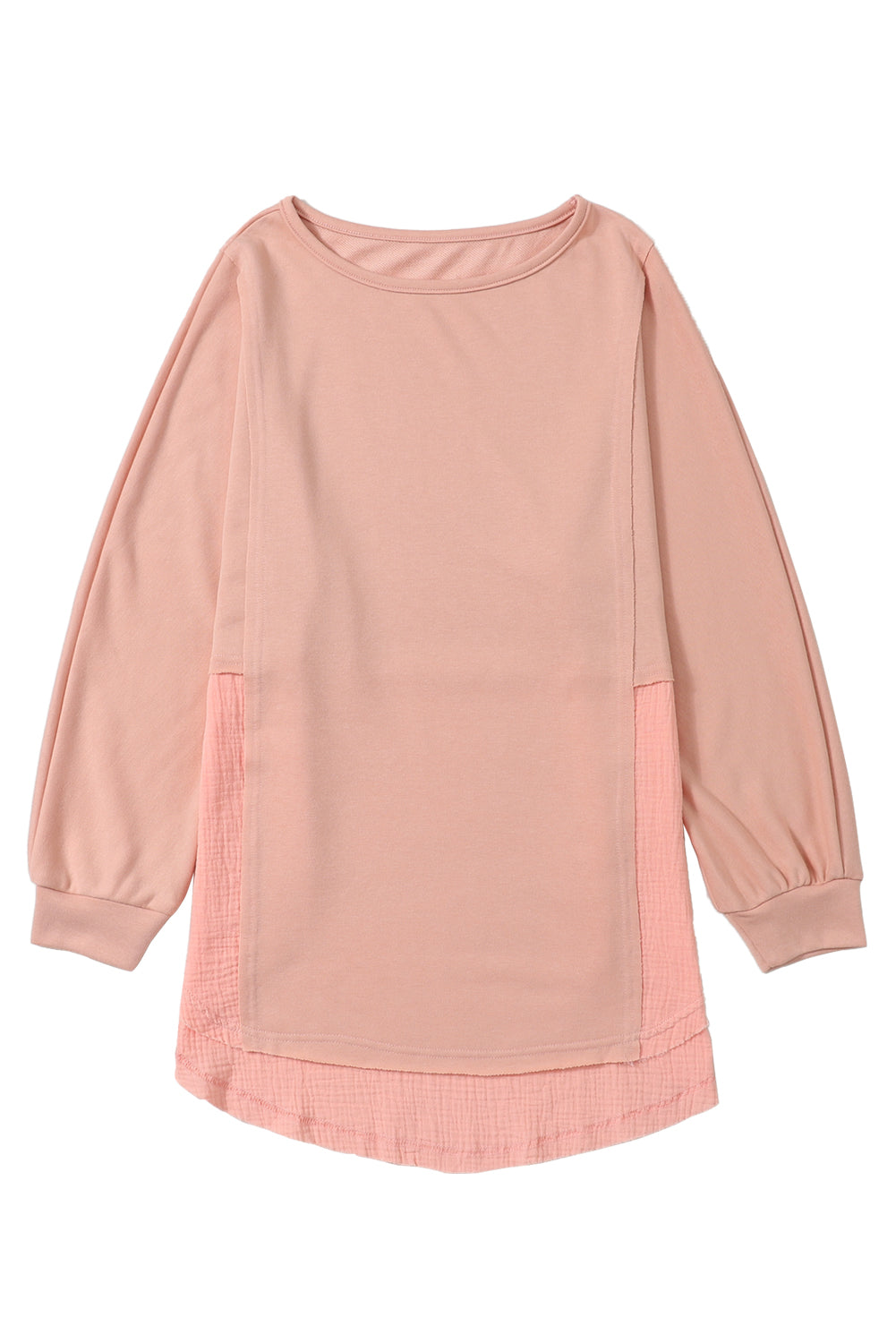 Coral Pink Splicing Raw Hem High Low Oversized Blouse