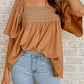 Dusty Tan Square Neck Wide Sleeves Flowy Top