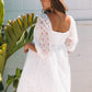 White Floral Lace Puff Sleeve Empire Waist Mini Dress