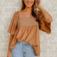 Dusty Tan Square Neck Wide Sleeves Flowy Top