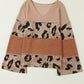 Leopard Colorblock Patchwork V-Neck Loose Sleeve Knit Top