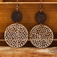 Khaki Hollow Out Wooden Round Drop Earrings