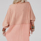 Coral Pink Splicing Raw Hem High Low Oversized Blouse