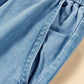 Sky Blue Drawstring High Waist Cargo Pocket Wide Leg Jeans