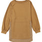 Camel Splicing Raw Hem High Low Oversized Blouse