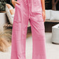 Black Mineral Wash Exposed Seam Drawstring High Waist Wide Leg Cargo Pants