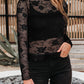 Black Sheer Floral Lace Mesh Mock Neck Long Sleeve Top