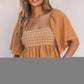 Dusty Tan Square Neck Wide Sleeves Flowy Top