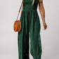 Green Smocked Sleeveless Wide Leg Jumpsuit with Pockets