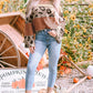 Leopard Colorblock Patchwork V-Neck Loose Sleeve Knit Top