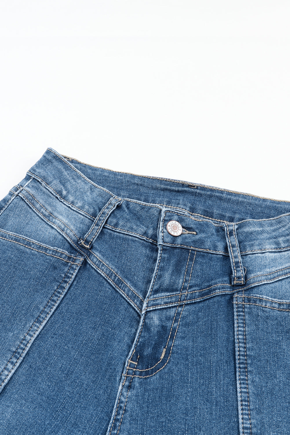 Blue High Waist Seam Stitching Pocket Flare Jeans