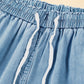 Sky Blue Drawstring High Waist Cargo Pocket Wide Leg Jeans